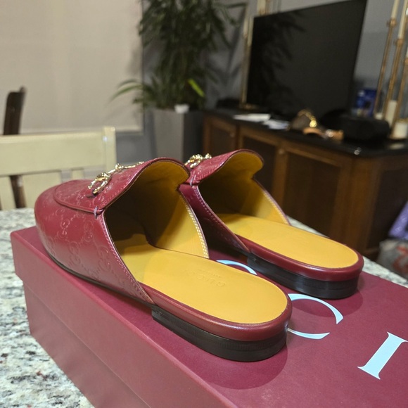 NEW Gucci Burgundy Princetown Leather Mules with Horsebit Detail Size 37.5 - Picture 7 of 12